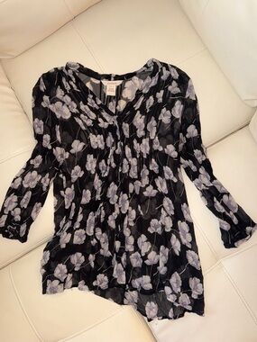 Sundance Black Blouse with Lavender Floral Print